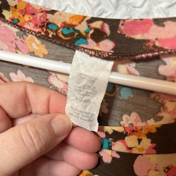 brown pink turquoise floral blouse with ruffle sleeves 1XL - Picture 2 of 4